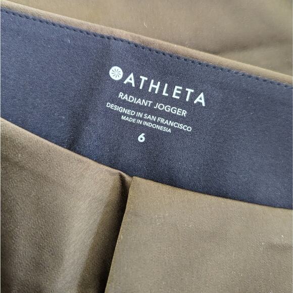 Athleta Olive Radiant Jogger Lightweight Metallic Trendy Side Zip Jogger Pants - Picture 3 of 4